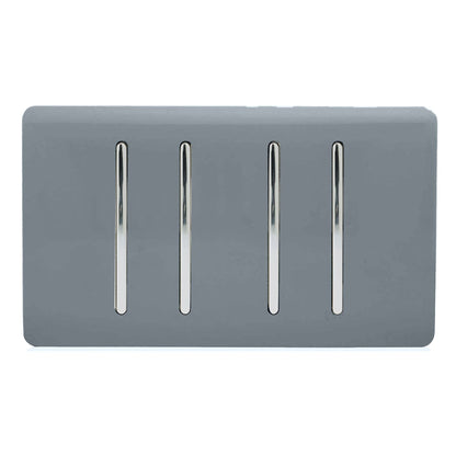 Trendi Artistic Modern Glossy 4 Gang 2 Way  Rocker Double Plate Tactile Light Switch Warm Grey