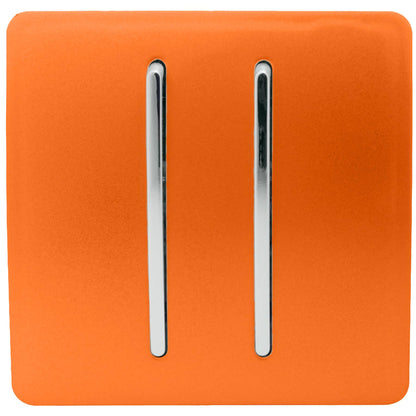 Trendi 2 Gang 2 Way 240V Screwless Artistic Modern Glossy 10 Amp Chrome Rocker Electrical Wall Light Switch in Sunset Orange (2 pack)