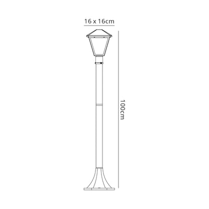 Deco Luqi Tall Post, 1 x E27, IP44, Black/Clear Glass, 2yrs Warranty - D0548 Exterior
