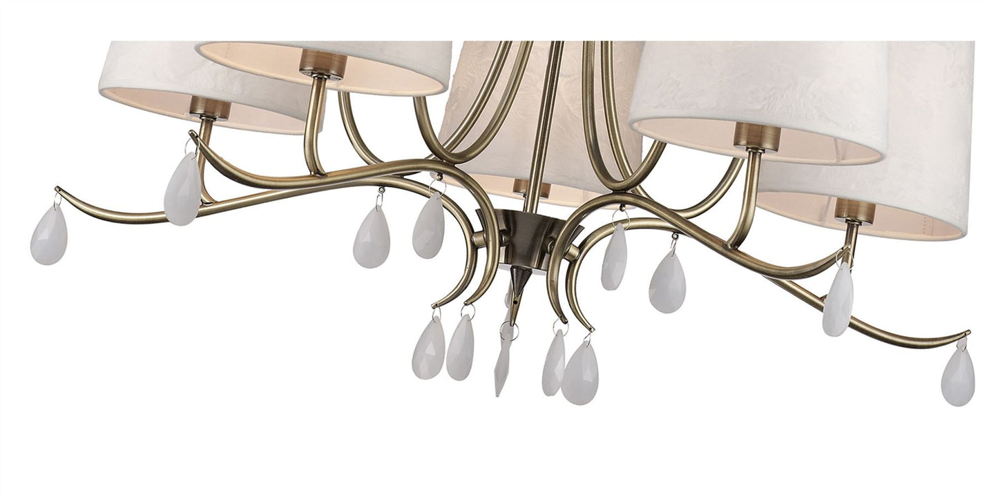 Mantra M6334 Andrea Pendant 81.5cm Round, 5 x E14 (Max 20W), Antique Brass, White Shades, White Crystal Droplets