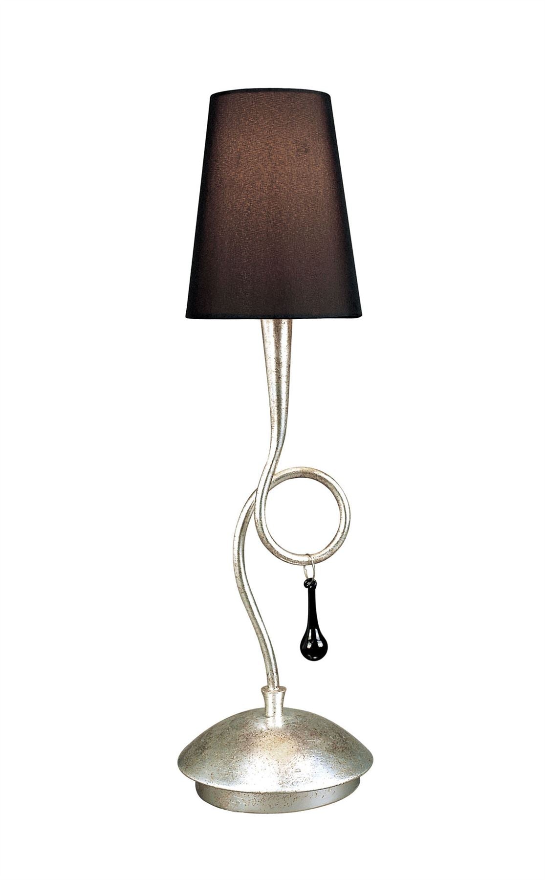 Mantra M0535 Paola Table Lamp 1 Light E14, Silver Painted with Black Shade & Black Glass Droplets