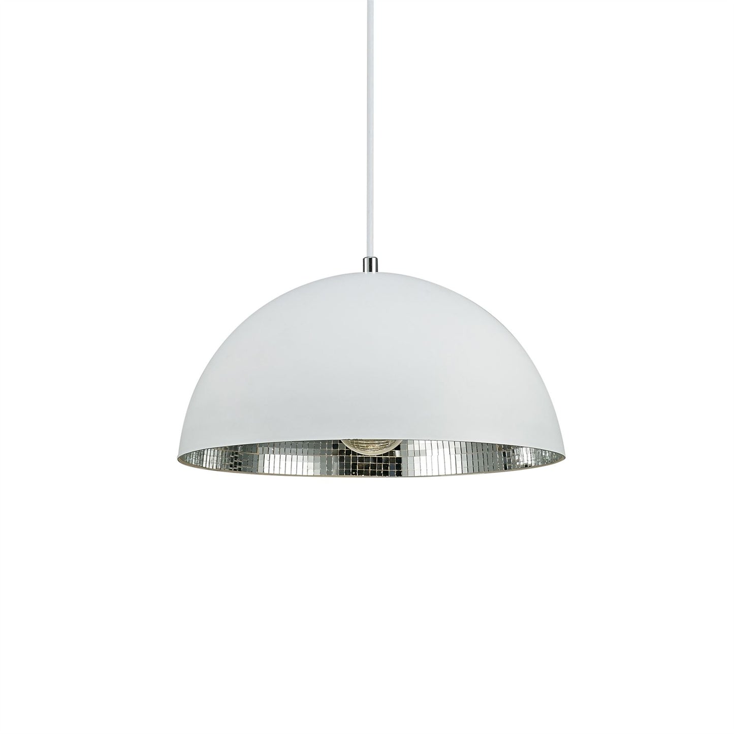 Deco Krista 30cm Single Pendant 1 Light E27, Matt White/Mirror Mosaic Inner