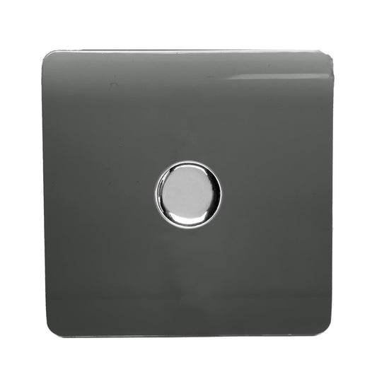 Trendi 1 Gang 2 Way 150w LED Dimmer Screwless 10 Amp Wall Light Switch in Charcoal Grey - ART-LDM150WCH