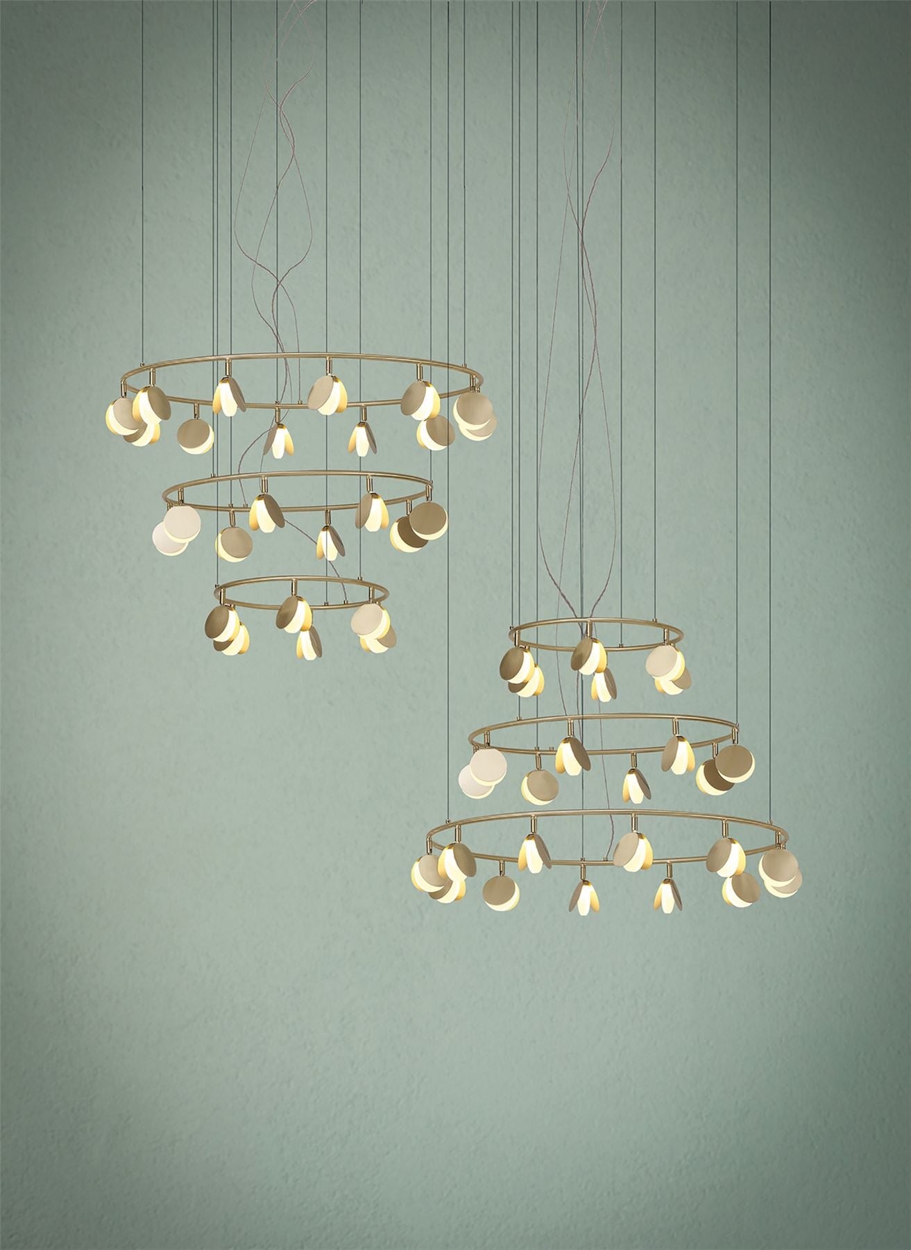 Mantra Shell 86cm 12+8+4 Light Pendant, Round, 120W LED, 3000K, 6360lm, Gold, 3yrs Warranty