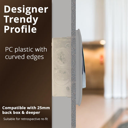 Trendi 1 Gang 2 Way 240V Screwless Artistic Modern Glossy 10 Amp Chrome Rocker Electrical Wall Light Switch in Light Grey (3 pack)