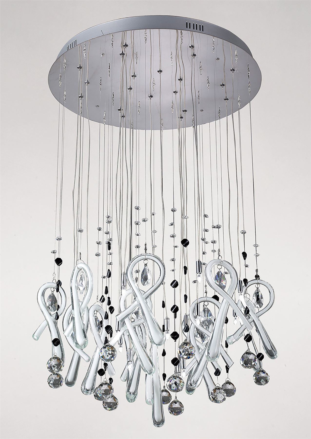 Diyas Class 60cm  Round 20 Light G4 Polished Chrome/White Glass/Crystal, NOT LED/CFL Compatible Ceiling Pendant Light Fitting