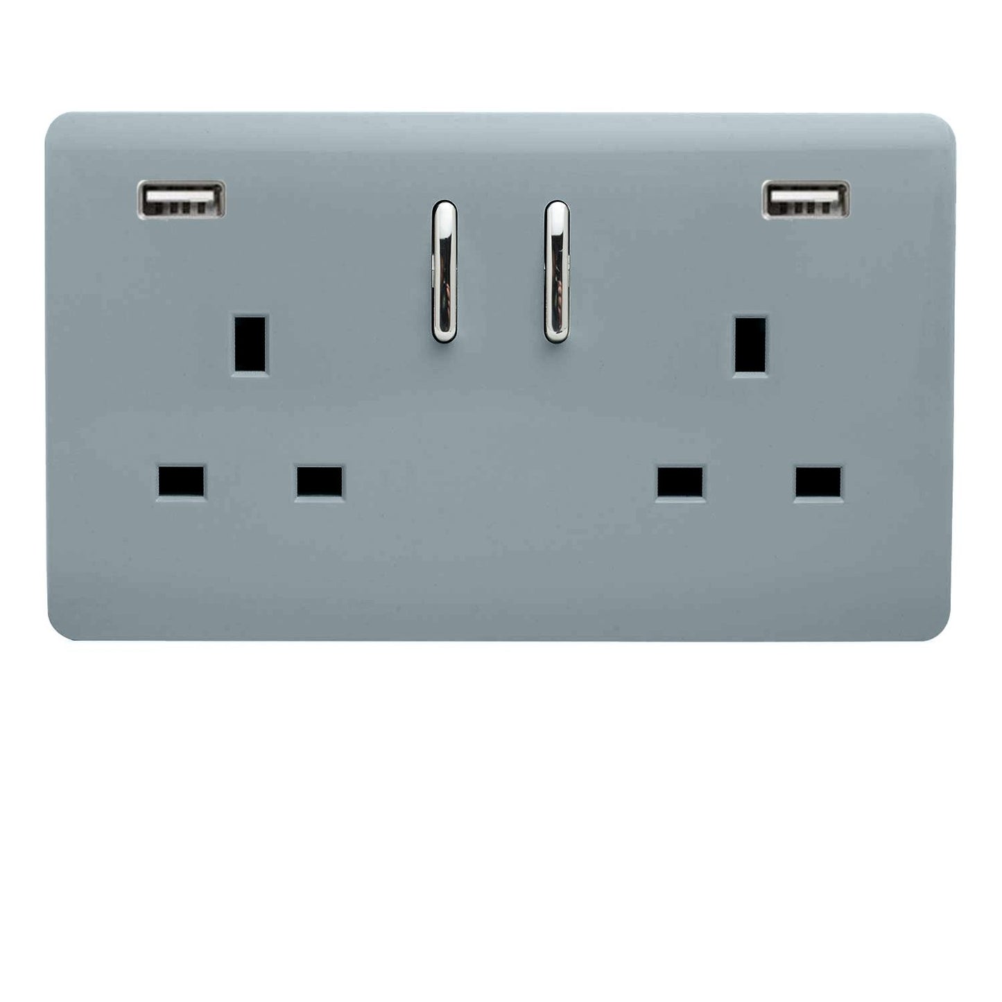 Trendi 2 Gang Artistic Modern Glossy 13 Amp 2 x 3.1mA USB Switched Plug Socket Cool Grey