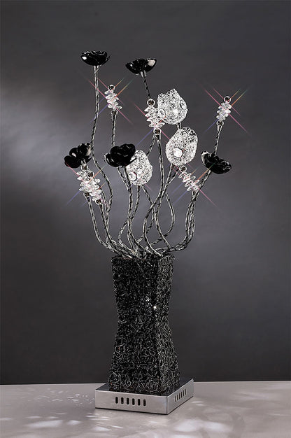 Diyas Home Jasmine Aluminium (DH) Jasmine Crystal Table Lamp 4 Light G4 Aluminium/Black, NOT LED/CFL Compatible