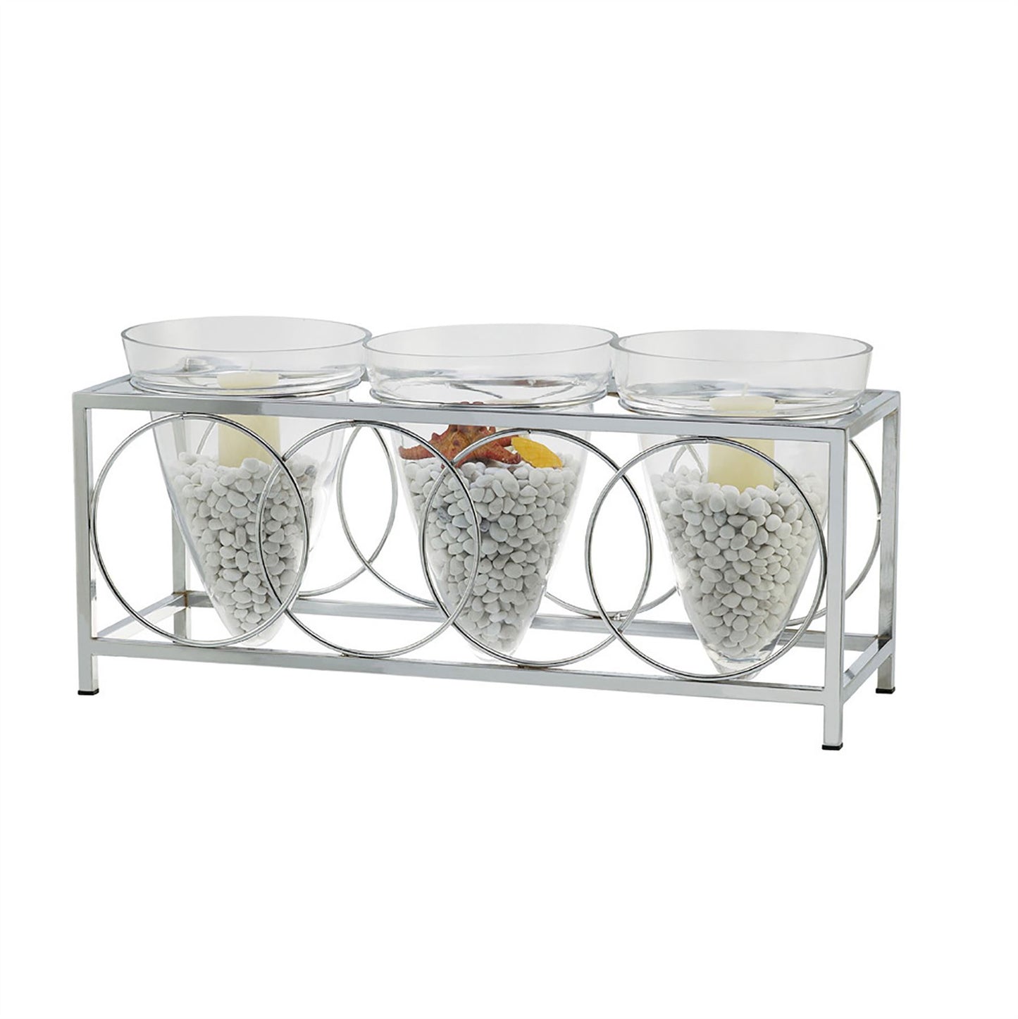 Diyas Home (DH) Tessa Candle Holder 3 Cone Polished Chrome/Clear Glass Art