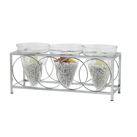 Diyas Home (DH) Tessa Candle Holder 3 Cone Polished Chrome/Clear Glass Art