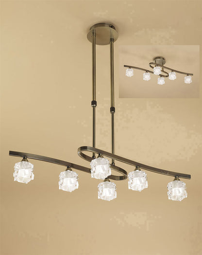 Mantra M1861 Ice Rectangular Telescopic Semi Flush Convertible 6 Light G9 ECO, Antique Brass