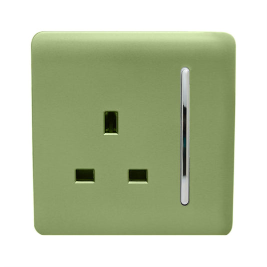 Trendi 1 Gang Artistic Modern Glossy 13 Amp Switched Tactile Plug Socket Moss Green