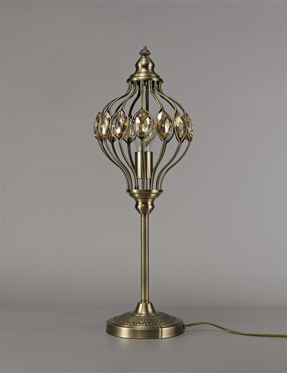 Diyas Marisa Crystal Table Lamp 1 Light E27 Antique Brass & Amber Crystal
