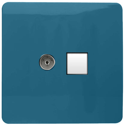 Trendi Modern Glossy Tactile TV Co-axial Socket+RJ45 Cat 5e&Cat 6 PC Ethernet Socket Ocean Blue