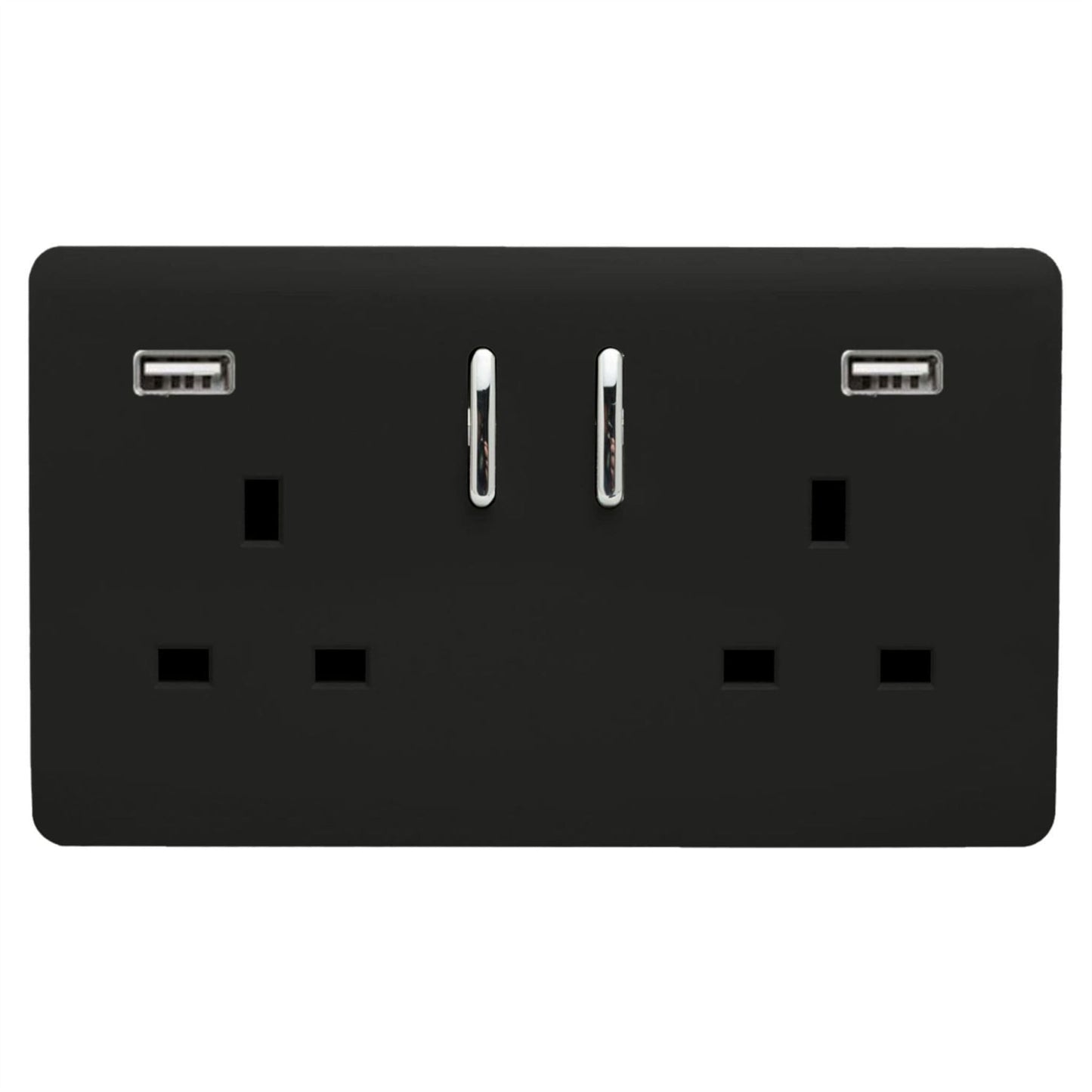 Trendi 2 Gang Artistic Modern Glossy 13 Amp 2 x 3.1mA USB Switched Plug Socket Matt Black