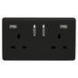 Trendi 2 Gang Artistic Modern Glossy 13 Amp 2 x 3.1mA USB Switched Plug Socket Matt Black