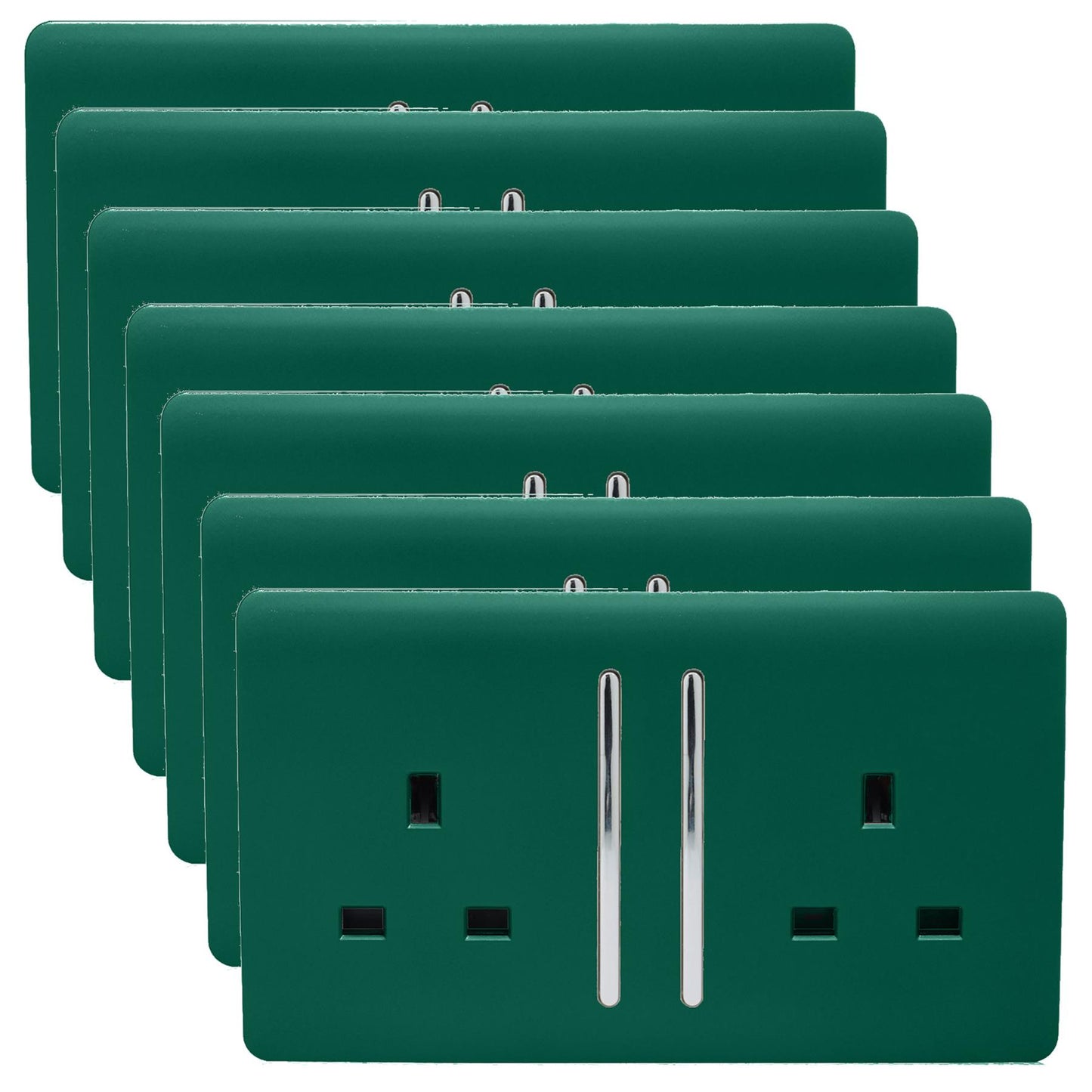 Trendi 2 Gang Artistic Modern Glossy 13 Amp Switched Plug Socket Dark Green (7 Pack)