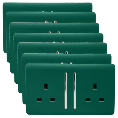 Trendi 2 Gang Artistic Modern Glossy 13 Amp Switched Plug Socket Dark Green (7 Pack)