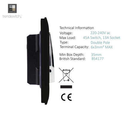 Trendi Artistic Modern Glossy 45 A Cooker Switch & Plug Socket Inc Neon Insert Matt Black