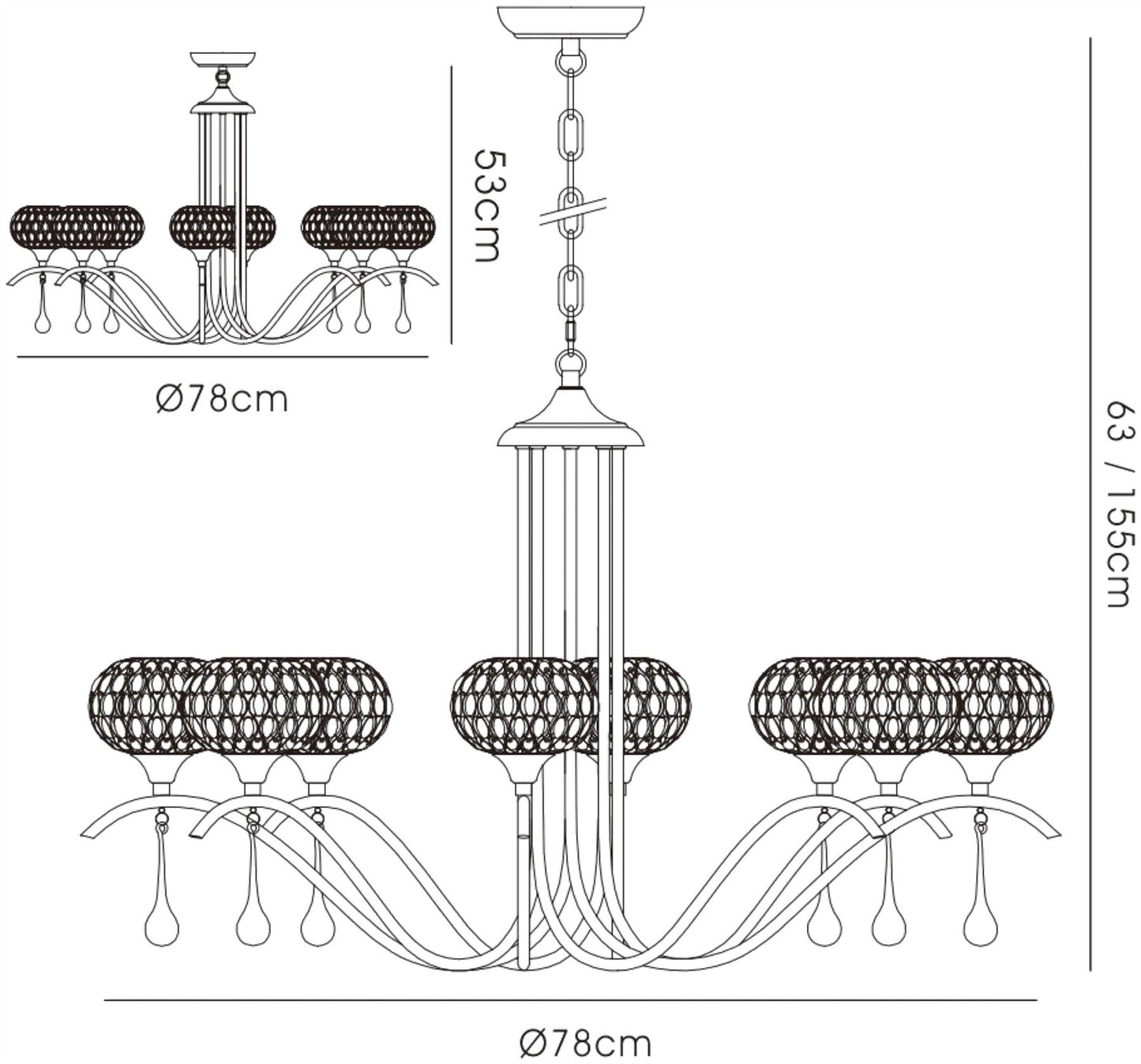 Diyas Chelsie 78cm  8 Light G9 Polished Chrome/Clear Beaded Glass Ceiling Pendant Light Fitting