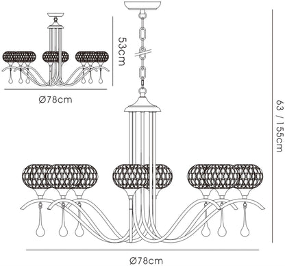 Diyas Chelsie 78cm  8 Light G9 Polished Chrome/Clear Beaded Glass Ceiling Pendant Light Fitting