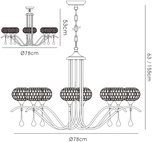 Diyas Chelsie 78cm  8 Light G9 Polished Chrome/Clear Beaded Glass Ceiling Pendant Light Fitting