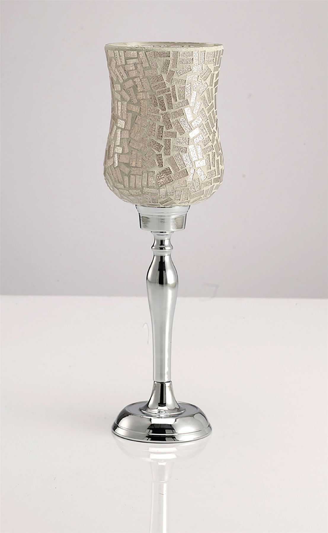 Diyas Home (DH) Trina Mosaic Candle Holder Medium Polished Chrome Mosaic