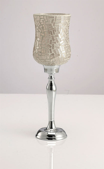 Diyas Home (DH) Trina Mosaic Candle Holder Medium Polished Chrome Mosaic