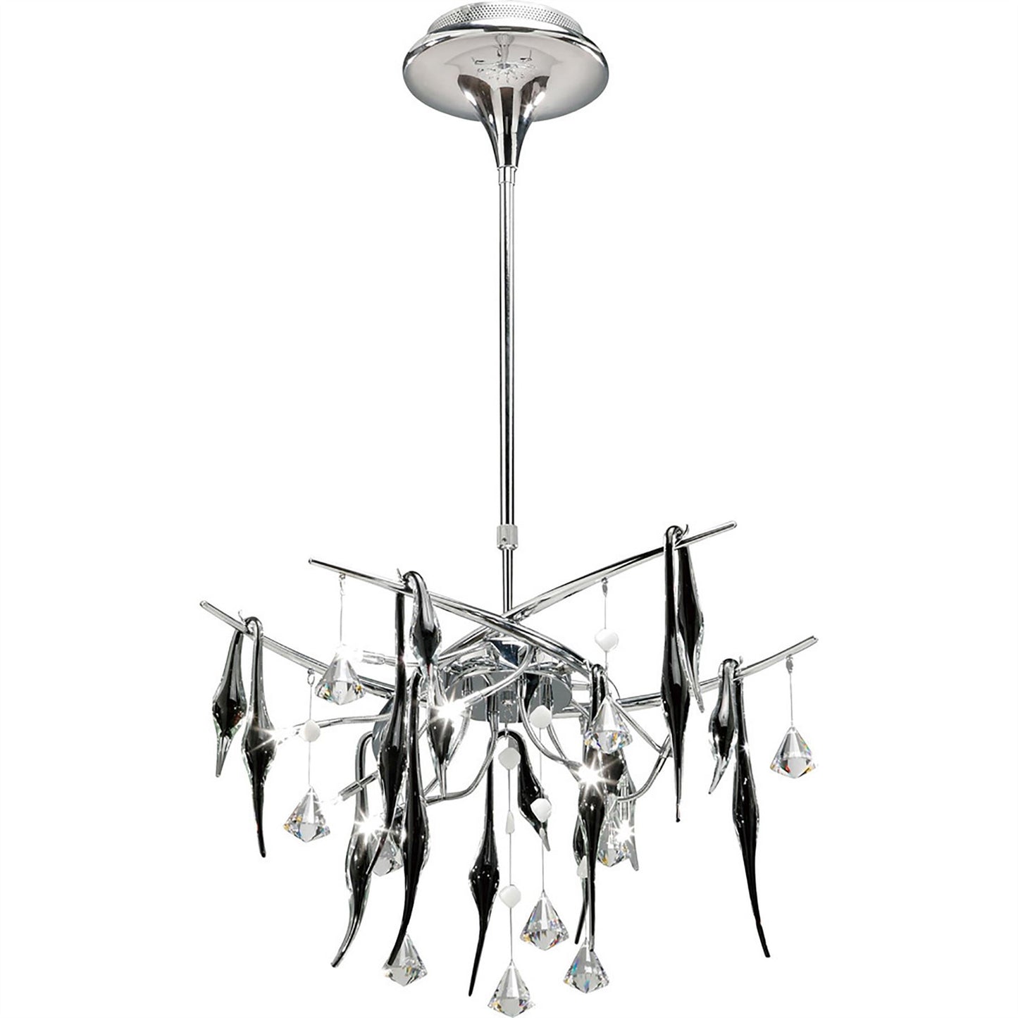 Diyas Cygnet 60cm  10 Light G4 Polished Chrome/Black Glass/Crystal, NOT LED/CFL Compatible Ceiling Light Fitting