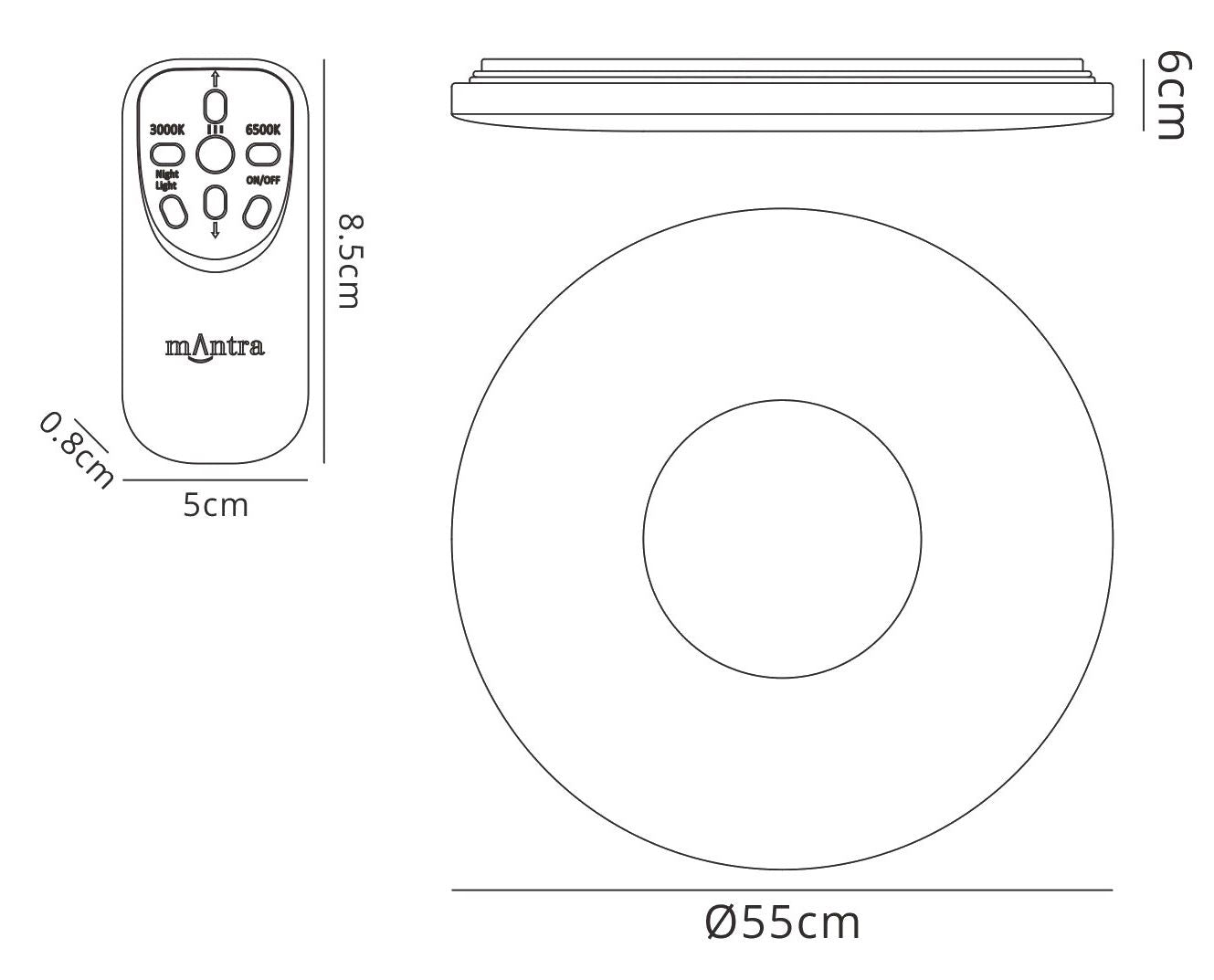 Mantra Fusion M3692 Reef 60W Tuneable White 3000K-6500K, 4200lm, Dimmable Flush Ceiling Light with Remote Control