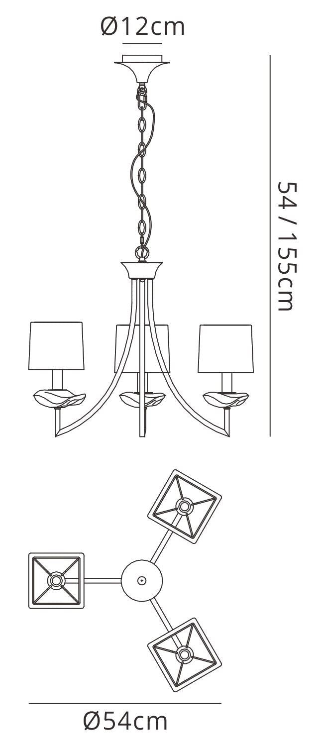 Mantra Akira 54cm Pendant 3 Light E14, Antique Brass with Cream Shades