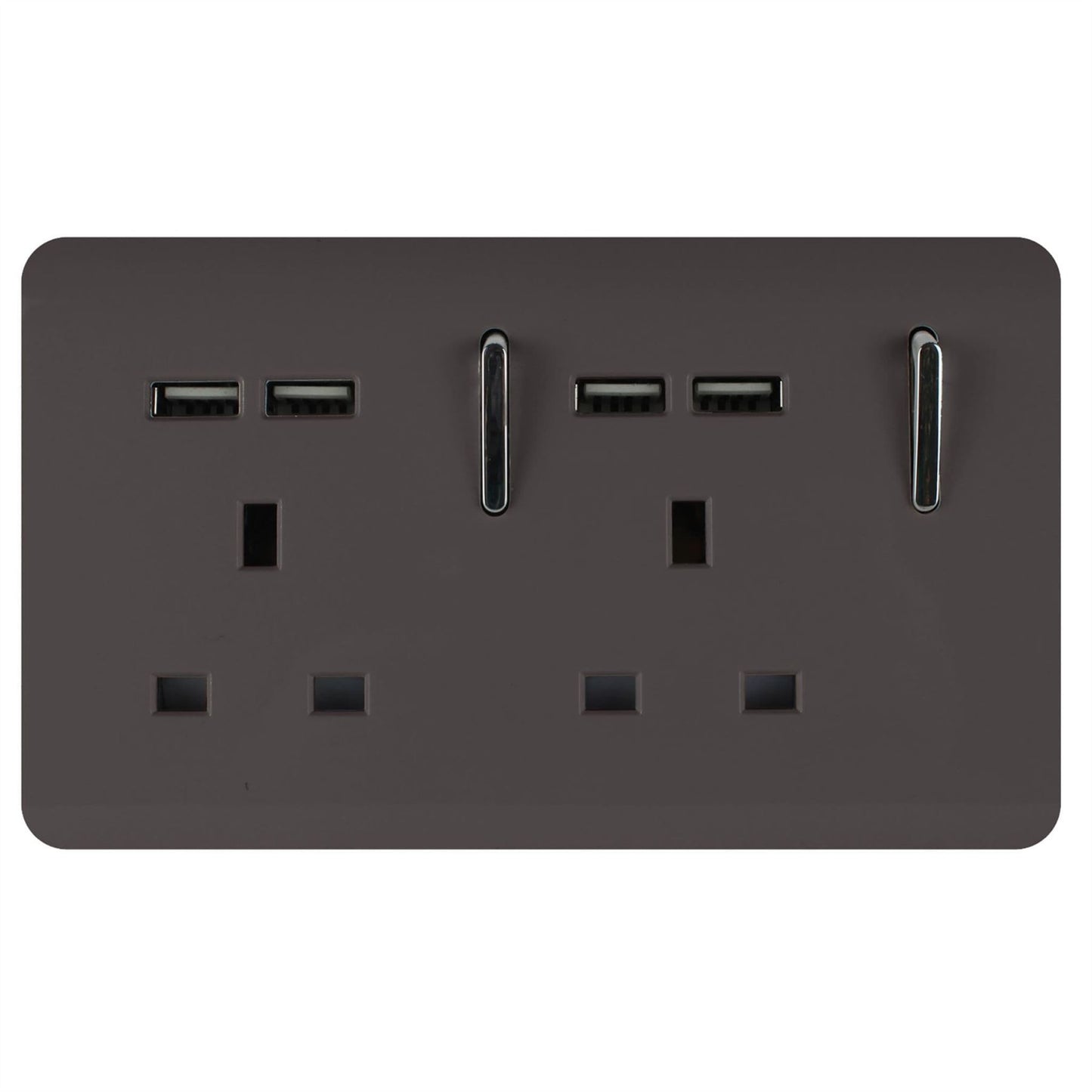 Trendi 2 Gang Artistic Modern Glossy 13 Amp 4x2.1mA USB Switched Tactile Plug Socket Dark Brown