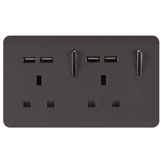 Trendi 2 Gang Artistic Modern Glossy 13 Amp 4x2.1mA USB Switched Tactile Plug Socket Dark Brown