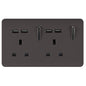 Trendi 2 Gang Artistic Modern Glossy 13 Amp 4x2.1mA USB Switched Tactile Plug Socket Dark Brown