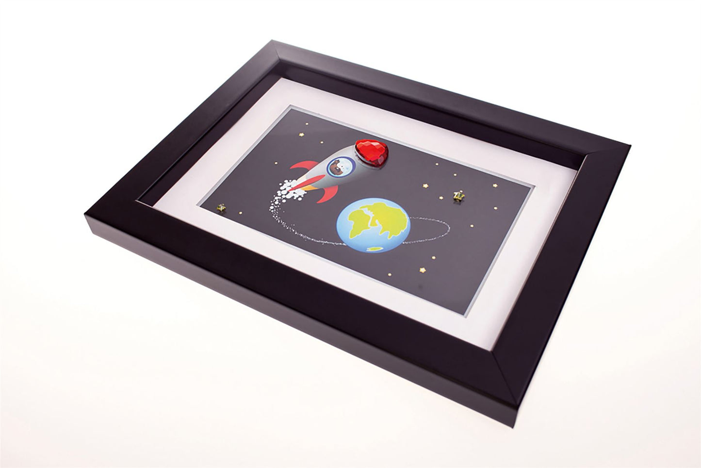 Diyas Home Crystal Wall Art (DH) Bambino Rocket In Space, Black Frame Red Crystal Framed