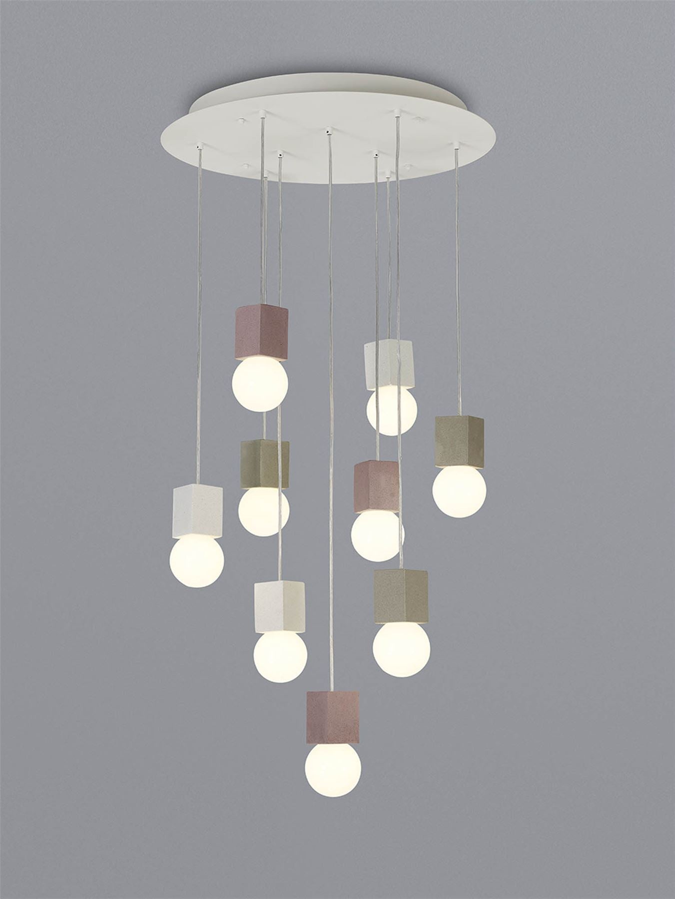 Mantra Galaxia 60cm Pendant Square, 9 Light E27, White/Grey/Red Cement, White Base & Cable