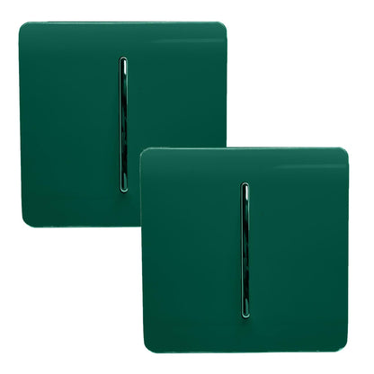 Trendi 1 Gang 2 Way 240V Screwless Artistic Modern Glossy 10 Amp Chrome Rocker Electrical Wall Light Switch in Dark Forest Green (2 pack)