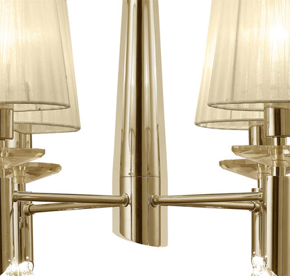 Mantra Tiffany 55cm Pendant 4+4 Light E14+G9, French Gold with Cream Shades & Clear Crystal