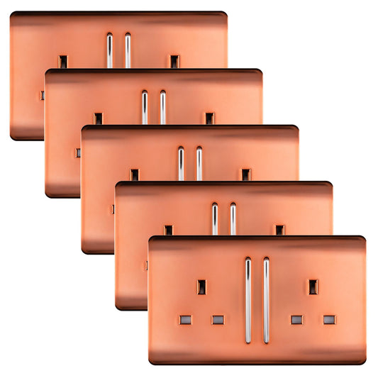 Trendi 2 Gang Artistic Modern Glossy 13 Amp Switched Tactile Plug Socket Copper (5 Pack)