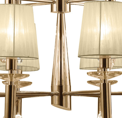 Mantra Tiffany 85cm Pendant 2 Tier 12+12 Light E14+G9, French Gold with Cream Shades & Clear Crystal