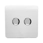 Trendi 2 Gang 2 Way 240V 100w LED Dimmer Screwless Raised Front Plate Plastic Artistic Modern Glossy 10 Amp Chrome Single Electrical Wall Light Switch in Ice White - ART-2LDMWH