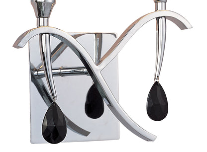 Mantra Siena Wall Light Switched 2 Light E14, Polished Chrome with Black Shades and Black Crystal