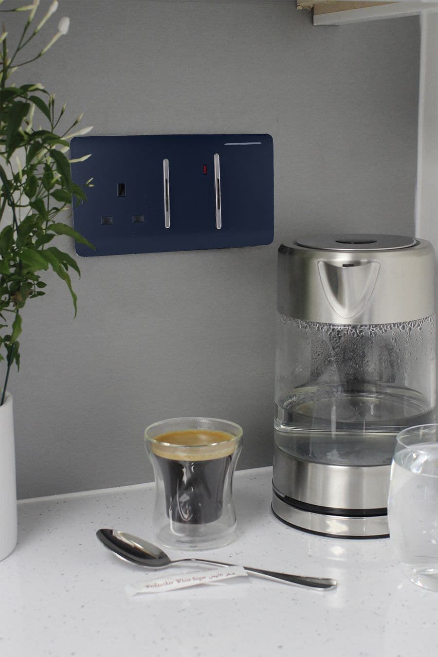 Trendi Artistic Modern Glossy 45 A Cooker Switch & Plug Socket Inc Neon Insert Navy