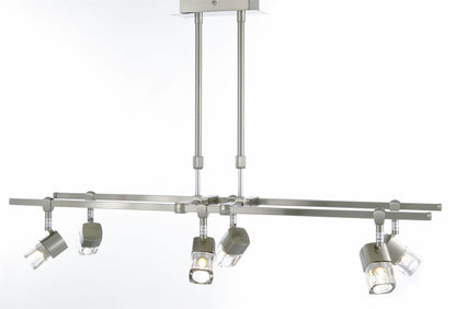 Diyas Ticino Rectangular Telescopic  6 Light G9 Satin Chrome Ceiling Pendant Light Fitting