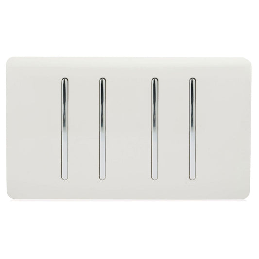 Trendi 4 Gang 3 Way Intermediate Artistic Modern Glossy 10 Amp Rocker Light Switch Ice White