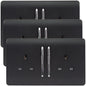 Trendi 2 Gang Artistic Modern Glossy 13 Amp Switched Tactile Plug Socket Matt Black (3 Pack)