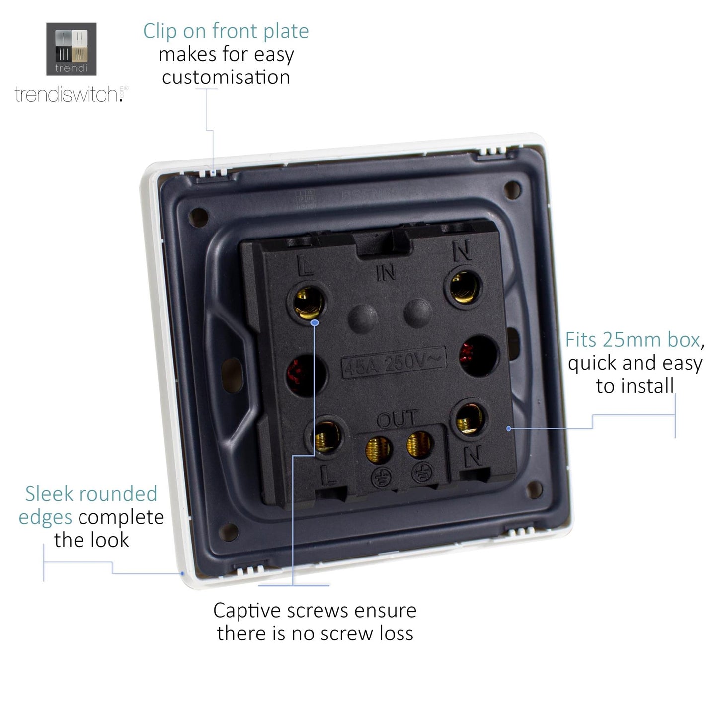 Trendi 45 A Cooker Switch & Neon Insert in Matt White - ART-WHS2MWH