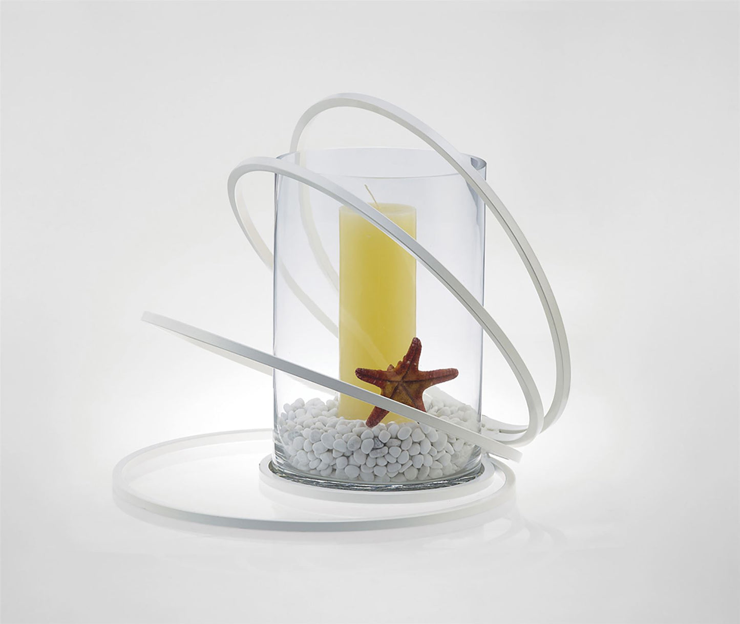 Diyas Home (DH) Oreo Candle Holder 4 Ring Large White/Clear Glass Art