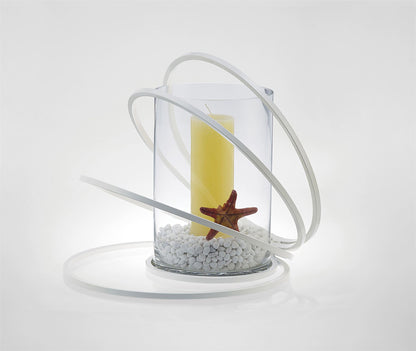 Diyas Home (DH) Oreo Candle Holder 4 Ring Large White/Clear Glass Art