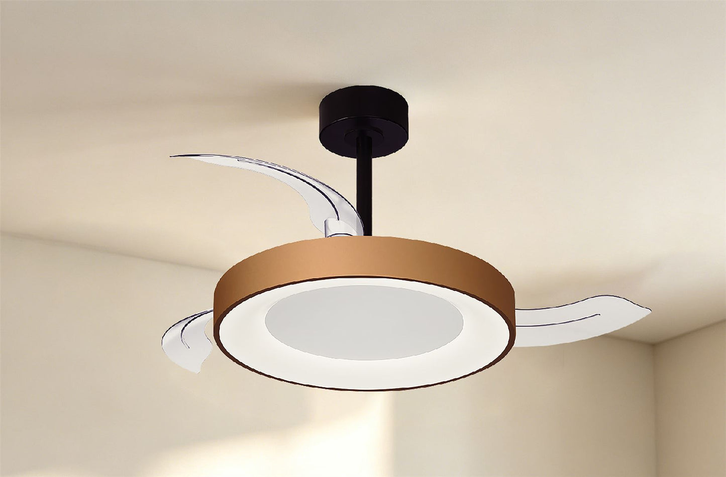Niseko Fan S 40cm 45W LED Dimmable Ceiling Light With Built-In 25W DC Fan, 2700-5000K Remote Control, 5000lm, Gold/Black, 5yrs Warranty
